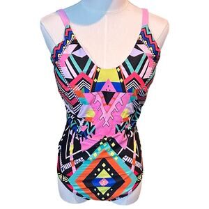 Xhilaration Geometric Multi-Color One Piece Swimsuit Size XL